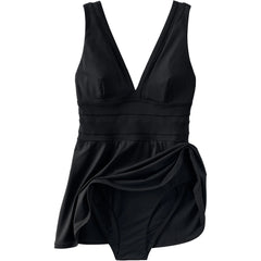 Women's Long Mesh V-neck Mini Swim Dress Swimsuit
