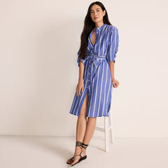 Women's Poplin Oversized Puff Sleeve Midi Shirt Dress