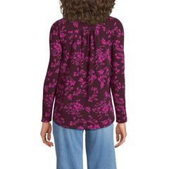Women's Petite Long Sleeve Lightweight Jersey Notch Neck Tunic Top