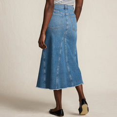 Women's Petite Soft Denim Godet Midi Skirt