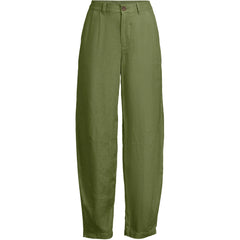 Women's Linen High Rise Pleated Barrel Leg Ankle Pants