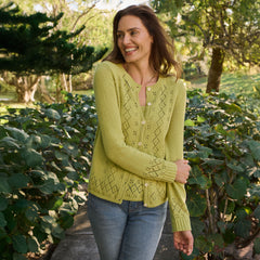 Women's Pointelle Crew Neck Cardigan Sweater