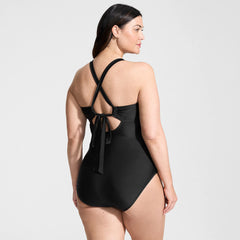 Women's Plus Size Essential Tie Back Ruched One Piece Swimsuit