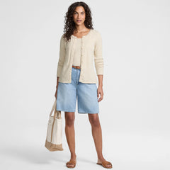 Women's Petite Long Sleeve Micro Rib Button Through Cardigan
