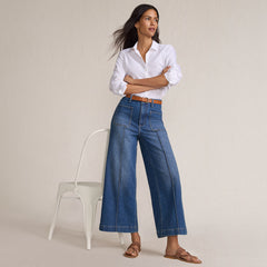 Women's Petite Recover Denim High Rise Patch Pocket Extra Wide Leg Crop Jeans