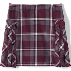 Girls Slim Side Pleat Plaid Skort Above the Knee