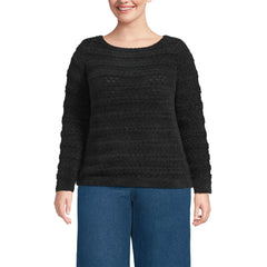 Women's Plus Size Fuzzy Eyelash Cable Boatneck Sweater