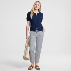 Women's Petite Mid Rise Classic Straight Leg Oxford Stripe Ankle Pants