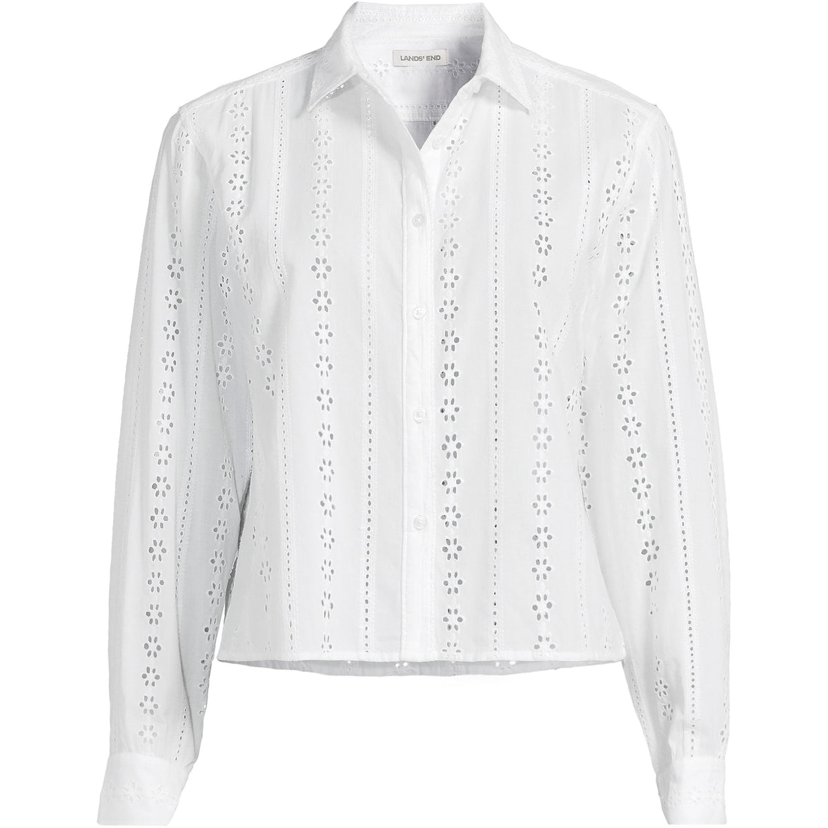 Women's Plus Size Eyelet Cropped Button Front Shirt