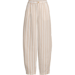 Women's Linen High Rise Pleated Barrel Leg Ankle Pants