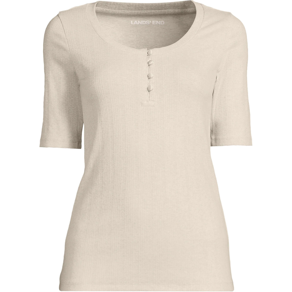 Women's Elbow Sleeve Variegated Micro Rib Scoop Neck Henley