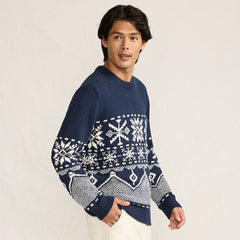 Men's Long Sleeve Holiday Snowflake Crewneck Sweater
