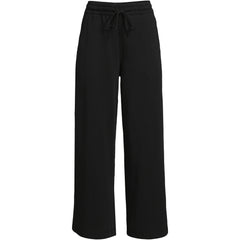 Women's Petite Sport Knit Elastic Waist Wide Leg Crop Pants