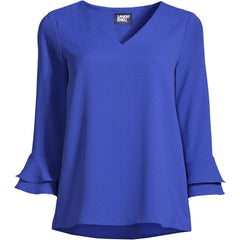 Women's Petite 3/4 Flutter Sleeve Crepe Blouse