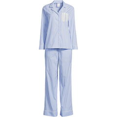 Women's Plus Size Cotton Poplin 2 Piece Pajama Set - Long Sleeve Top and Pants