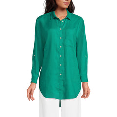 Women's Linen Roll Sleeve Oversized Relaxed Tunic Top