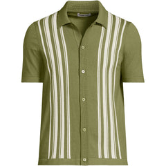 Men's Short Sleeve Striped Button Through Sweater Polo