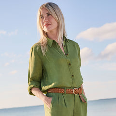 Women's Petite Linen Long Sleeve Feminine Shirt