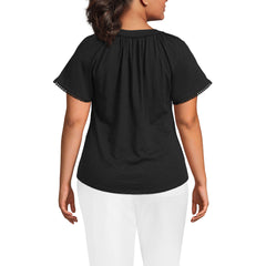 Women's Plus Size Slub Short Sleeve Notch Neck Top