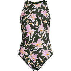 Women's Petite Tugless High Neck Portrait Back One Piece Swimsuit