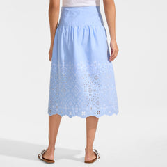 Women's Petite Poplin Drop Waist Embroidered Eyelet Midi Skirt