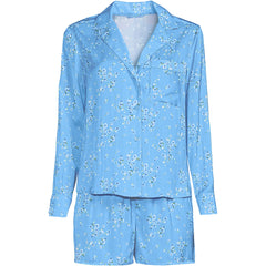 Women's Matte Satin 2 Piece Pajama Set - Long Sleeve Top and Shorts