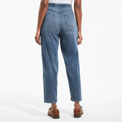 Women's Starfish High Rise Knit Denim Barrel Leg Ankle Jeans
