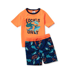 Toddlers Chlorine Resistant Short Sleeve Rashguard Swim Set