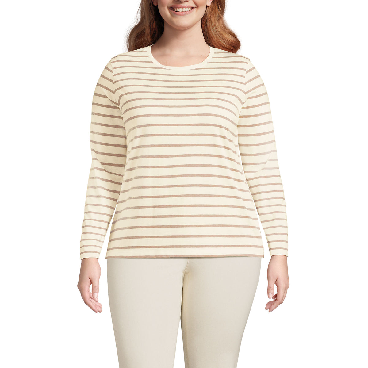 Plus Size Supima Cotton Long Sleeve Crewneck T-Shirt