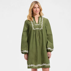 Women's Embroidered Above the Knee Tie Neck Dress