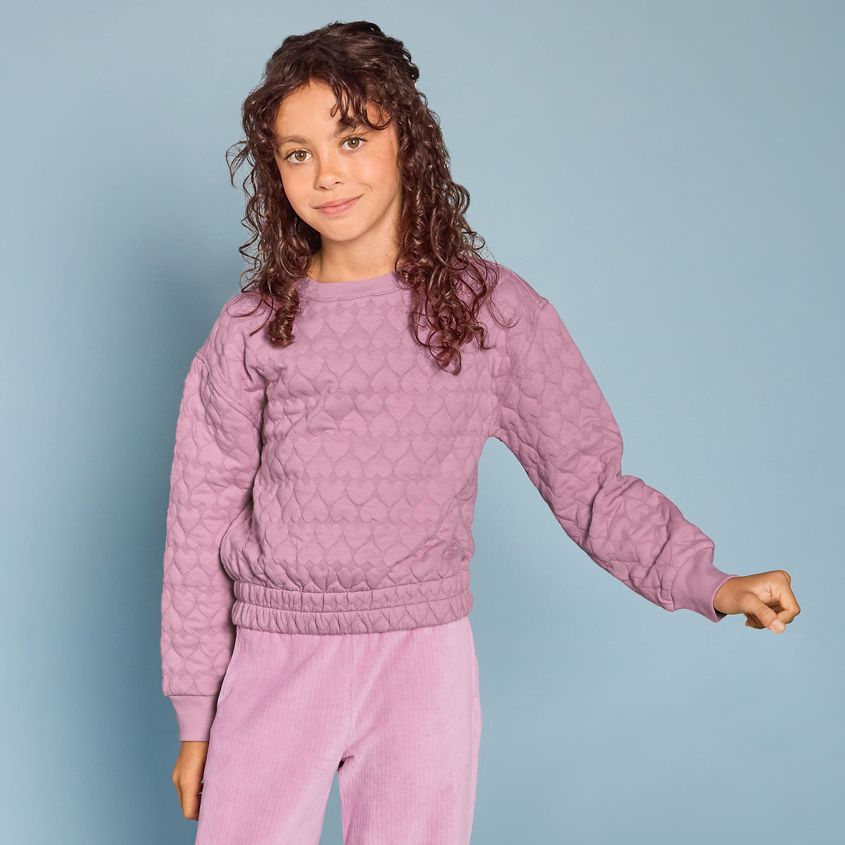 Girls Knit Quilted Crew Neck Sweatshirt