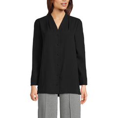 Women's Petite Long Sleeve Vneck Crepe Tunic