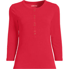 Women's 3/4 Sleeve Polished Rib Henley Top