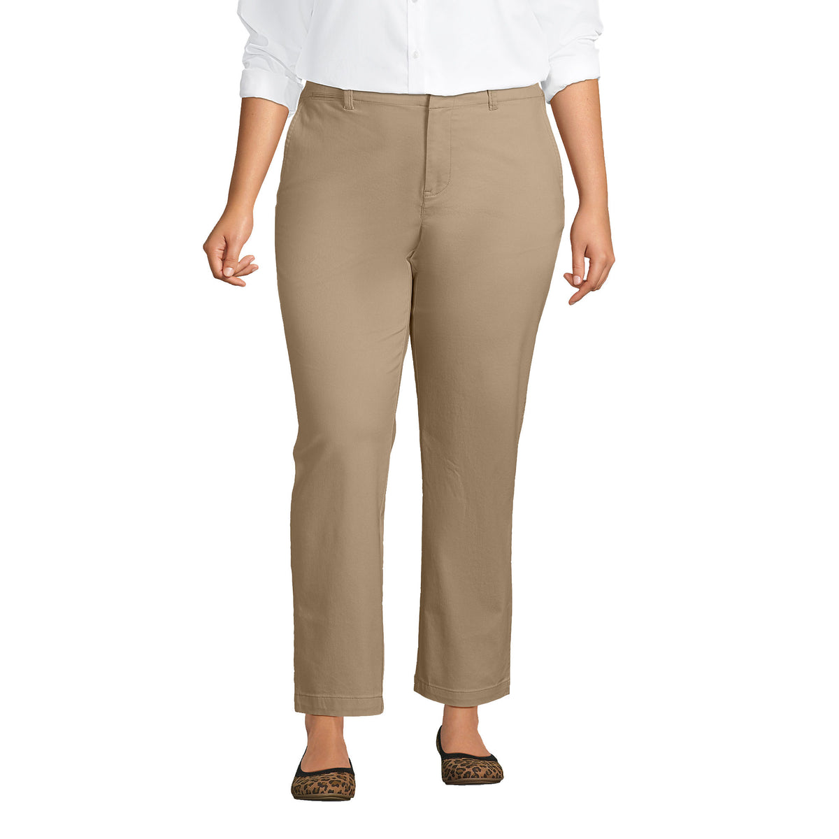 Women's Plus Size Mid Rise Classic Straight Leg Chino Ankle Pants