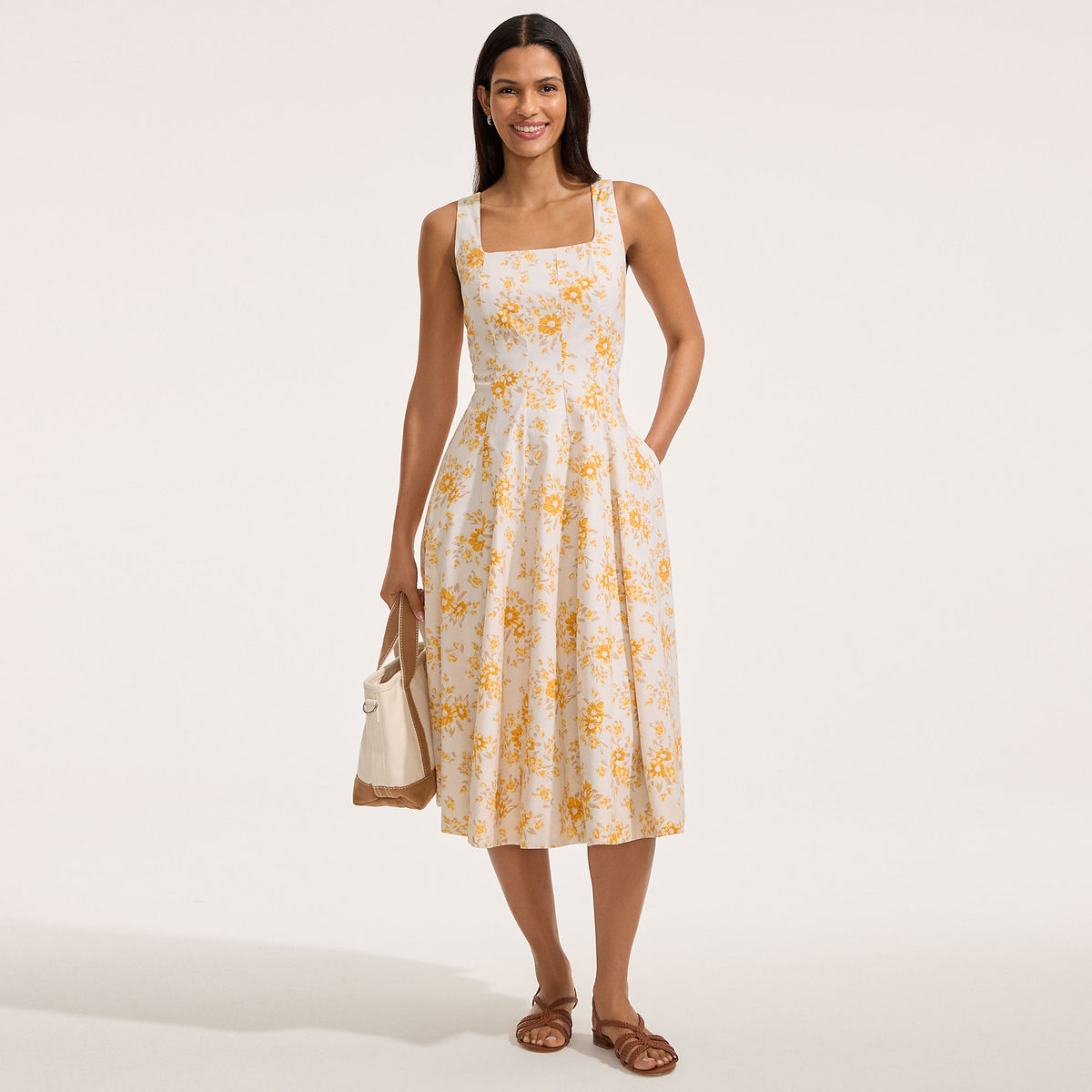 Women's Princess Seamed Cotton Poplin Midi Dress