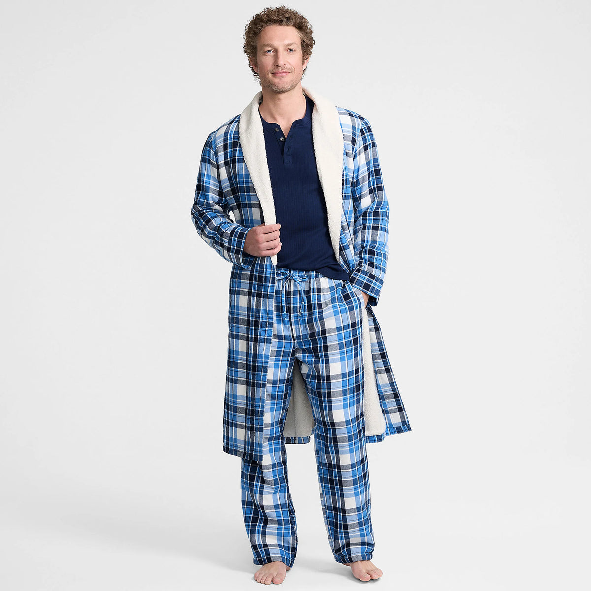 Men's Sherpa Fleece Lined Flannel Robe