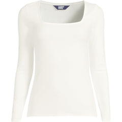 Women's Plus Size Long Sleeve Rib Square Neck Tee