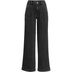 Women's Petite High Rise Soft Denim Pleated Wide Leg Trousers