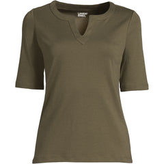 Women's Plus Size Cotton Polyester Modern Half Sleeve Splitneck