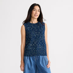 Women's Cotton Tweed Textured Crewneck Vest Sweater
