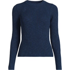 Women's Plus Size Cotton Blend Marl Ribbed Crew Neck Sweater