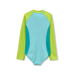 Girls Chlorine Resistant Long Sleeve One Piece Half Zip Swimsuit