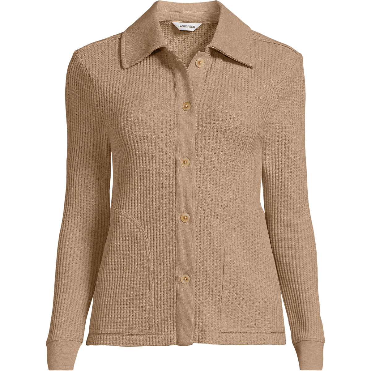 Women's Plus Size Long Sleeve Waffle Collared Shacket
