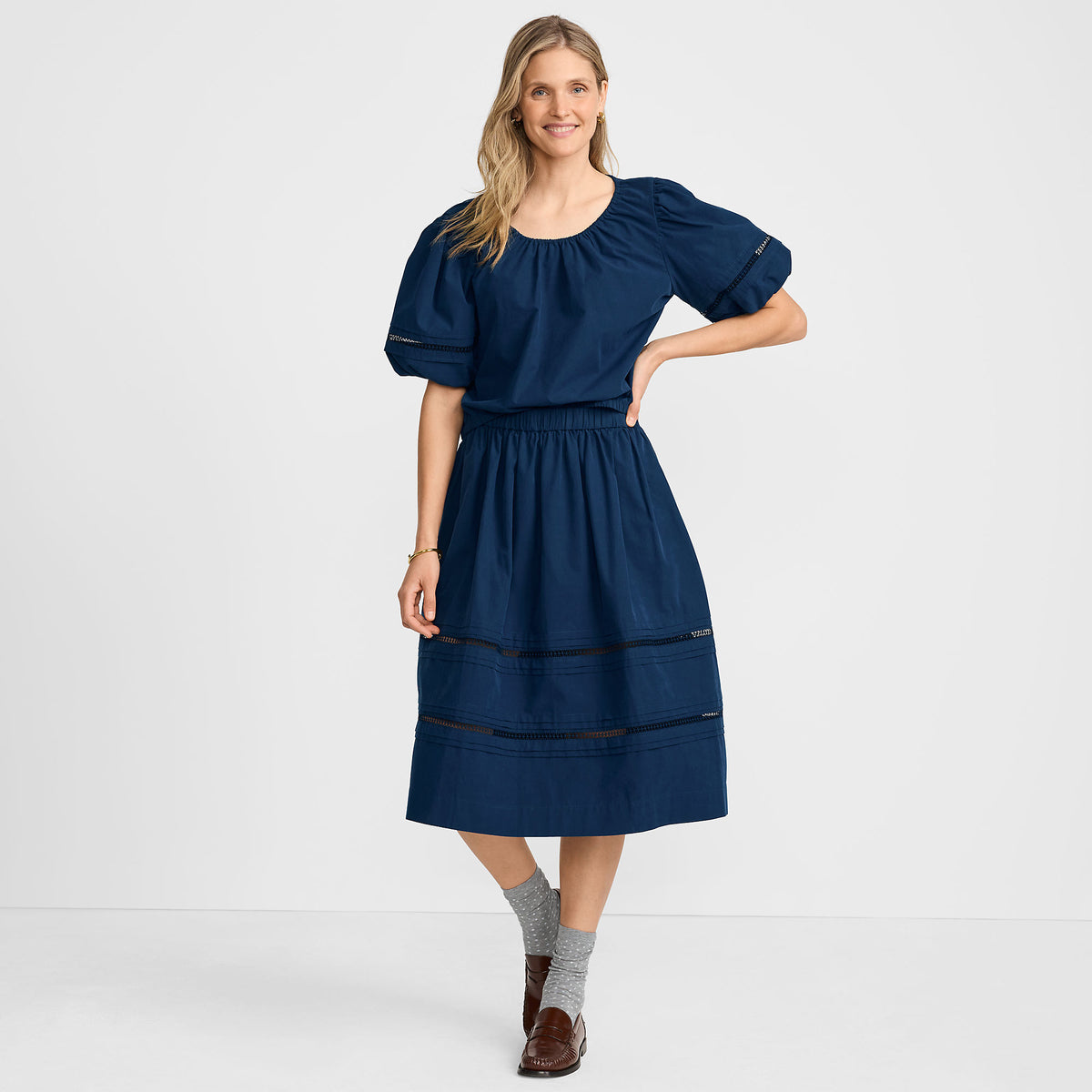 Women's Pintuck Puff Sleeve Skirt Set