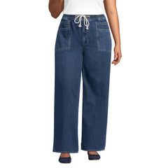 Women's Plus Size Lightweight Denim High Rise Relaxed Straight Pull On Pocket Jeans