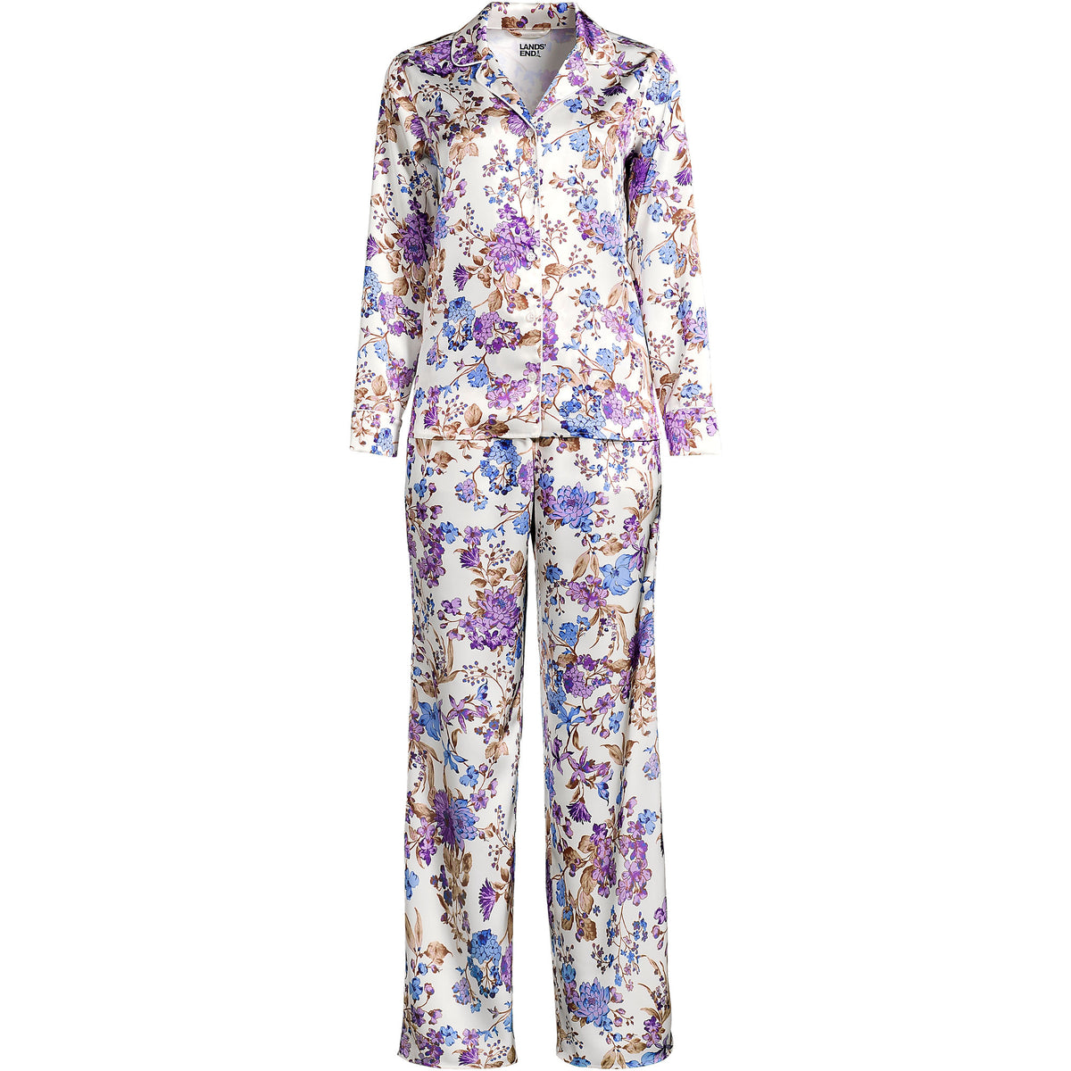 Women's Satin 2 Piece Pajama Set - Long Sleeve Top and Wide Leg Pants