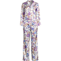 Women's Satin 2 Piece Pajama Set - Long Sleeve Top and Wide Leg Pants