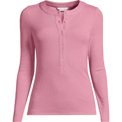 Women's Plus Size Drapey Rib Fitted Long Sleeve Henley T-Shirt