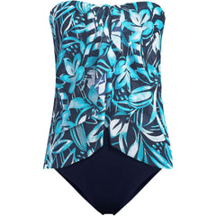 Women's Long Torso Chlorine Resistant Mesh Bandeau High Leg Fauxkini One Piece Swimsuit