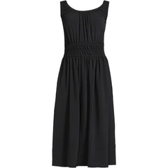 Women's Petite Creaseless Scoop Neck Smocked Midi Dress